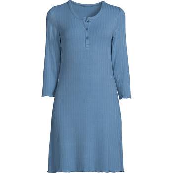 Lands' End Women's Pointelle Rib 3/4 Sleeve Knee Length Nightgown