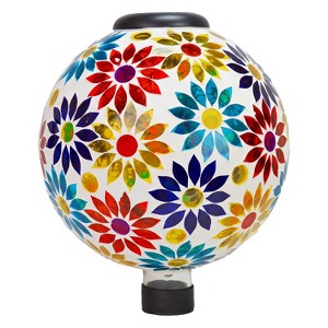 Sunnydaze Glass Mosaic Garden Gazing Globe with Solar Light - 10" - Blue - 1 of 4