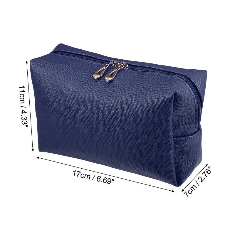 Unique Bargains PU Leather Waterproof Makeup Bag Cosmetic Case Makeup Bag for Women S Size Dark Blue 1 Pcs, 4 of 7