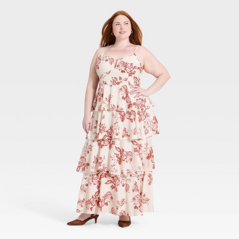 Женские платья A New Day Women's V-Neck Tiered Ruffle Maxi Dress - A New Day™ Cream/Brown Floral M