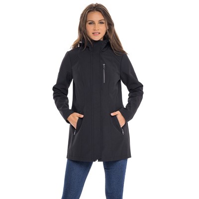 Women's Softshell Long Anorak Jacket, Waterproof and Hooded Windbreaker Raincoat - S.E.B. By SEBBY