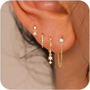 14K Gold Plated Earring Stack: Hypoallergenic Pearl Drop & Huggie Hoop Set - 1 of 4