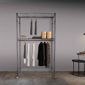 Double-layer Mesh Garment Rack Hanger With Garment Rack With Upper And Lower Hanging Rods Black dusting - 1 of 4