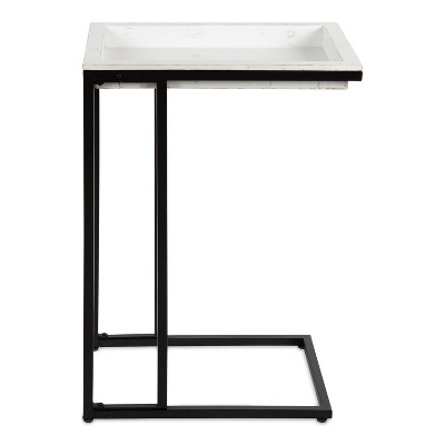 Lockridge Modern Industrial White Wood and Metal C-Table with Storage