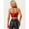 INSPIRE CHIC Women's Shimmering Shiny Party Holographic Crop Metallic Halter Top - 3 of 4