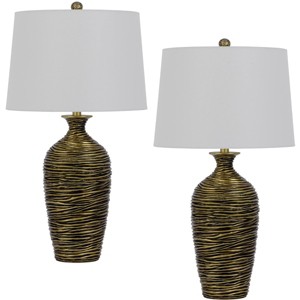 Cal Lighting BO-3090TB-2 150W 3 Way Aurora Resin Table Lamp with Hardback Taper Drum Fabric Shade (Sold As Pairs) - 1 of 4