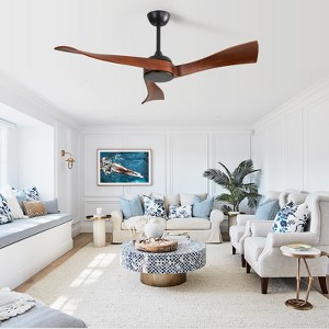 Wanze of Ocean 52 in. Smart Black Indoor Solid Wood Brown Blade Downrod Mount Ceiling Fan with 3-Size Downrods and Remote - 1 of 4