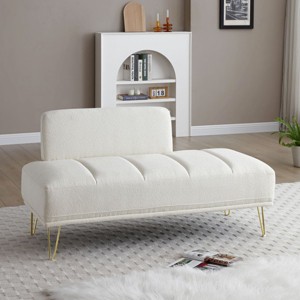 56" Width End of Bed Bench,Velvet Fabric Upholstered 2 Seater Sofa Couch Entryway Ottoman Bench,Fuzzy Sofa Stool Footrest,Window Bench-Cuddlewood - 1 of 4
