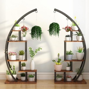COZONY 5-Tier Metal Indoor Plant Stand — Half Moon Round Shelf with 4 Hooks, Tiered Garden Plant Holder for Home, Balcony & Living Room - 1 of 4
