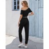 Womens Jumpsuit Casual One Piece Short Sleeve Off Shoulder Elastic Waist Romper with Pockets - 3 of 4