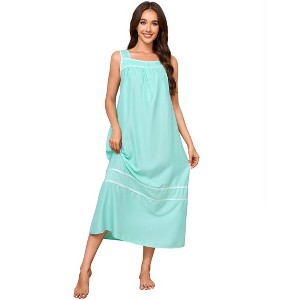 Garvee Women's Cotton Sleeveless Nightgown Square Neck Button Front  Sleepwear Pleated Soft Long Summer Night Dress with Lace Trim,Mint Green -  Medium : Target