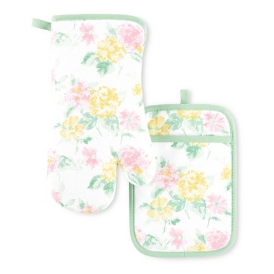 Martha Stewart Amber Floral Oven Mitt & Pot Holder Set 2-pack, Pink ...