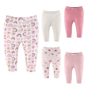 The Peanuthsell 5-Pack Baby Pants for Girls, Pink Rainbow Safari, Newborn to 24 Months - 1 of 4