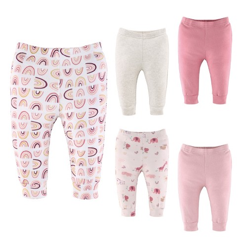 The Peanutshell Rainbow Safari Baby Pants For Girls 5 pack