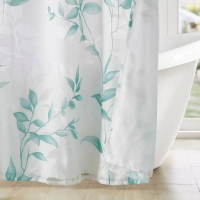 Seafoam Botanical Floral Print Fabric Shower Curtain