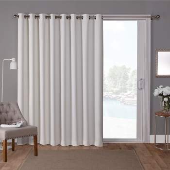 Exclusive Home Sateen Twill Woven Room Darkening Blackout Wide Patio Grommet Top Single Curtain Panel, 100"x84", Vanilla