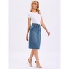 INSPIRE CHIC Women's Denim Back Slit Stretchy High Waisted Midi Jean Skirt - 4 of 4