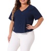 Agnes Orinda Women's Plus Size V Neck Short Sleeve Button Decor Loose Casual Blouses - 2 of 4