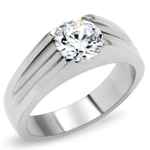 Slickblue Women's Solitaire Ring, Silver, Round Clear CZ, Polished Stainless Steel, Engagement Style, Sizes 7-13 - 1 of 4