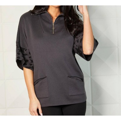 Women's Zip Neck Pullover with Patch Pockets - Angel Apparel