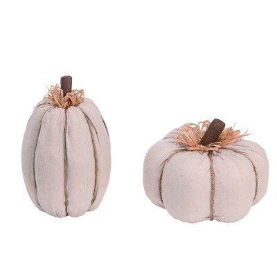 Transpac Foam 8 in. White Harvest Linen Pumpkin Set of 2