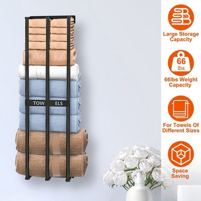 Black Iron Wall Mounted 3-Tier Towel Rack Organizer