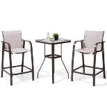 3pc Outdoor Set with Bar Height Stools & Glass Table - Brown - Crestlive Products
