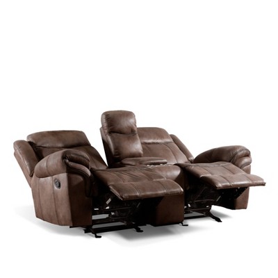 miBasics 79" Softcloud Transitional Upholstered Glider Loveseat with Console: Recliner, 2-Seater