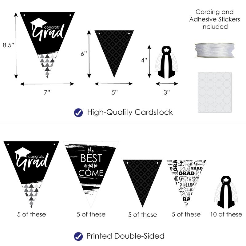 Big Dot of Happiness 30 Piece Black and White Graduation Party Pennant Triangle Banner, 3 of 9