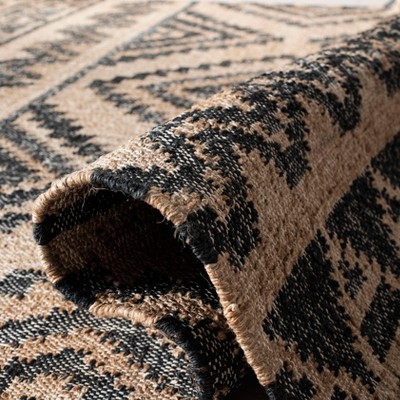 Handmade Black and Natural Wool Cotton 4' x 6' Kilim Rug