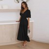 Coolmee Womens Maxi Dress Deep V Neck Puff Short Sleeve Tired Long Flowy Dresses - 3 of 4