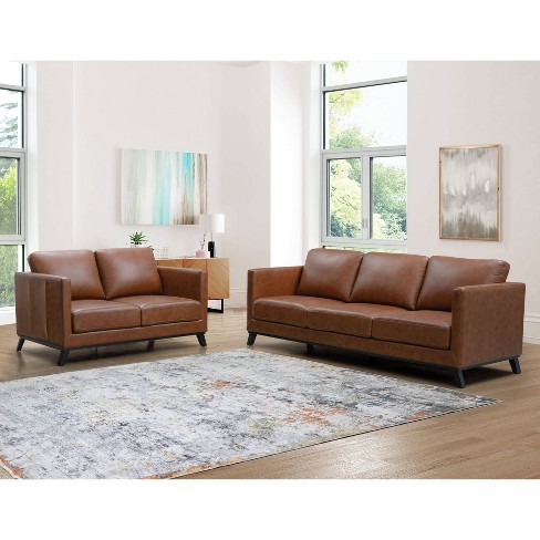 Abbyson Living Zamara Top Grain Leather Loveseat Brown