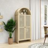 70" Tall Arched Kitchen Pantry Cabinet with Rattan Doors, Adjustable Shelves, Storage for Dining Room & Living Room - 3 of 4