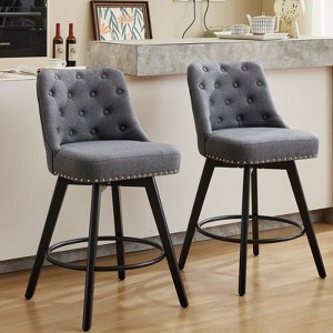 Counter Height Bar Stools Set of 2, Modern Swivel Bar Stools with Back and Wood Legs, 26" H Seat Height Upholstered Barstools Bar Chair for Kitchen - 1 of 4