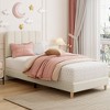 Twin Bed Frame, Velvet Upholstered Platform Bed with Wave Headboard for Girls/Kids, Easy Assembly, Wooden Slats Support, No Box Spring Needed, Pink - 3 of 4