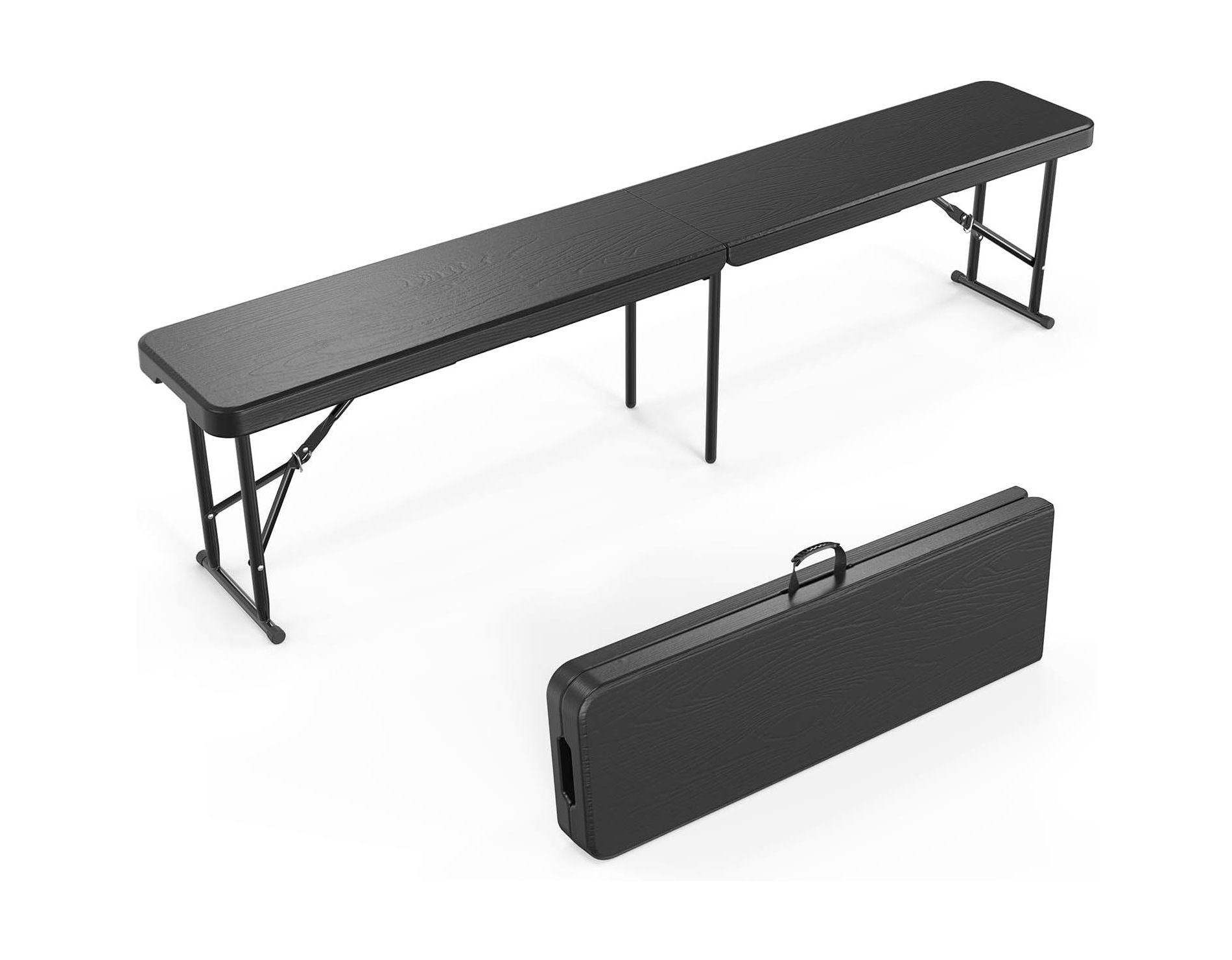VINGLI 6 feet Plastic Folding Bench,Portable in Picnic Party  Dining Seat, Garden Soccer , Tree Patterned HDPE Tabletop, 1 Pack, Black