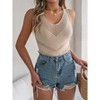 Clearlove Women's Cotton V Neck Tank Sleeveless Hollow Out Solid Camisole High Elastic Slim Fit Top Summer Shirt - 3 of 4
