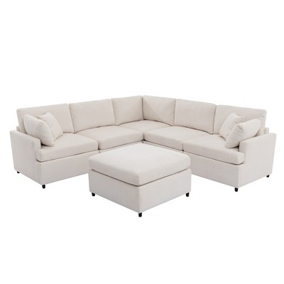 CLIHOME Modern Large U-Shape Sectional Sofa, with Removable Ottomans (6-Seater)