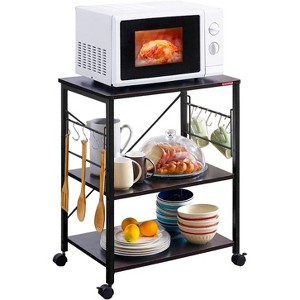 Mr IRONSTONE Microwave Cart 23.7'' for Small Space, 3-Tier Microwave Stand Coffee Cart Rolling Kitchen Utility cart on Wheels, Black - 1 of 4