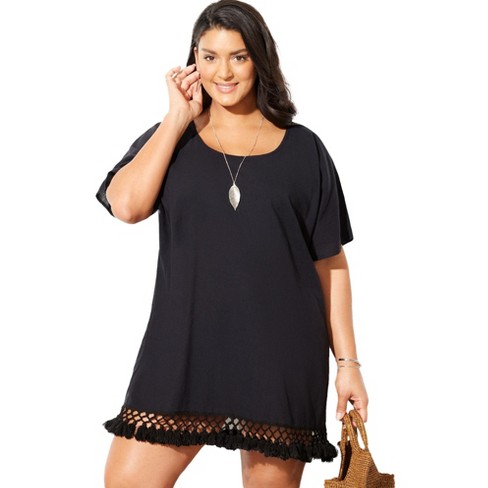 Swimsuits For All Women's Plus Size Courtney Tassel Tunic - 6/8, Black ...
