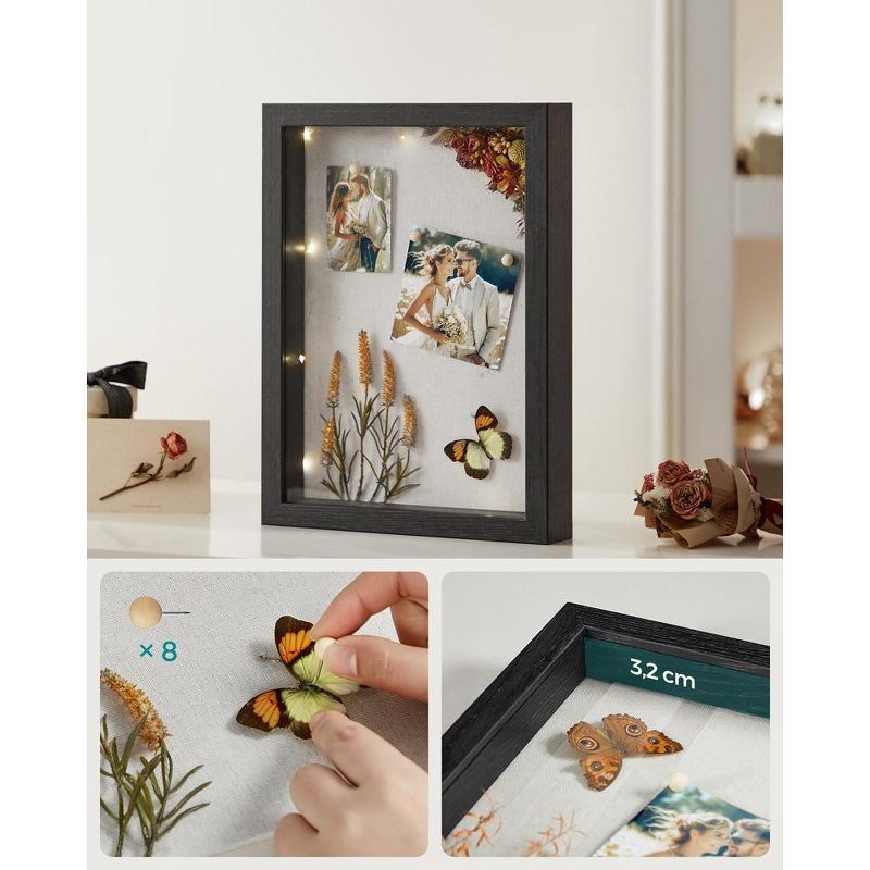 SONGMICS A4 Shadow Box Frame, 1.3-Inch Deep Memory Display Case for Desk Wall Decor, Box Picture Photo Frame, 4 of 8