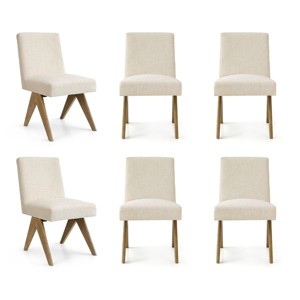 Upholstered Dining Chairs Set of 6, Modern Solid Wood Armless Kitchen Chairs with Linen Fabric and Comfortable Cushioned Seat - Panipeachy - 1 of 4