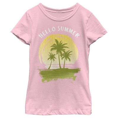 Girl's Lost Gods Hello Summer Palm Tree Silhouette T-shirt - Light Pink -  Medium : Target