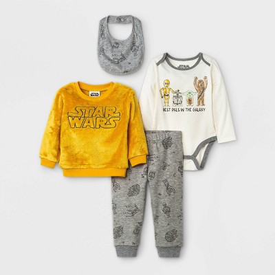 Image of Baby Boys' 4pc Star Wars Top and Bottom Set - Mustard Yellow 0-3M