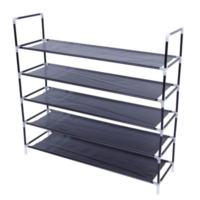 SEVOBAL 5-Tier Durable Stable Sturdy Space Saving Shoe Tower Non-Woven Fabric Shoe Shelf for Closet Garage Corridor Entryway, Black, 37.8"*4.13"*3.15"