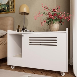 KWPZQEB Cat Litter Box Enclosure, Hidden Litter Box Furniture, Wooden Pet House Side End Table with Silent Wheels, Cat Washroom House for Living Room - 1 of 4