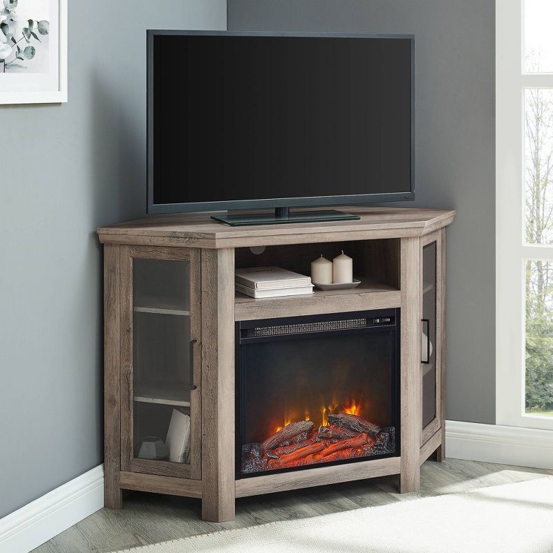 Glass Door Electric Fireplace Corner TV Stand for TVs up to 50" - Saracina Home, 3 of 14