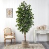 Nearly Natural 8-ft Ficus Artificial Tree with Handmade Natural Cotton Multicolored Woven Planter - 3 of 4