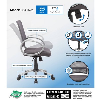 Charcoal Grey Mesh Swivel Task Chair with Pewter Finish Metal Base