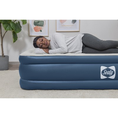 Twin Blue and White Raised Air Mattress with Built-in Dual Pump
